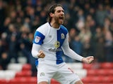 Blackburn Rovers forward Danny Graham celebrates during his side's League One clash with Wigan Athletic in March 2018