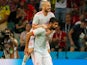 Diego Costa celebrates getting the equaliser with David Silva during the World Cup group game between Portugal and Spain on June 15, 2018