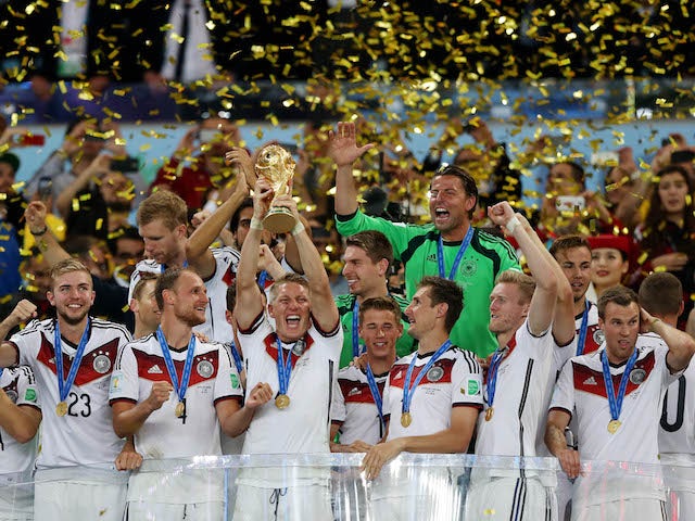Germany's players celebrate their 2014 World Cup triumph