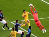 Hugo Lloris makes a save during the World Cup group game between France and Australia on June 16, 2018