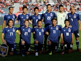 The Japan team line up before their friendly game with Switzerland on June 8, 2018