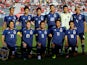 The Japan team line up before their friendly game with Switzerland on June 8, 2018