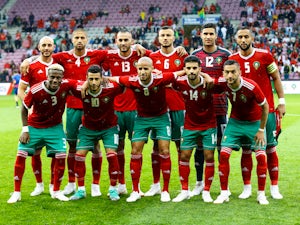 The Morocco team lines up ahead of an international friendly with Ukraine in June 2018