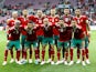 The Morocco team lines up ahead of an international friendly with Ukraine in June 2018