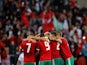 Morocco players celebrate after scoring during an international friendly with Slovakia in June 2018