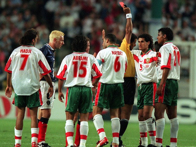 Morocco players in action against Scotland during the 1998 World Cup