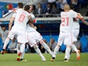 Nacho celebrates after putting his side in front during the World Cup group game between Portugal and Spain on June 15, 2018