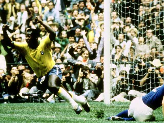 Pele wheels away in celebration after scoring in the 1970 World Cup final against Italy