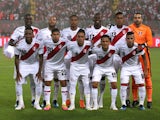 Peru line up before their international friendly with Scotland on May 30, 2018