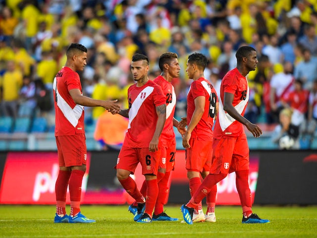 Peru players in action during an international friendly with Sweden on June 9, 2018
