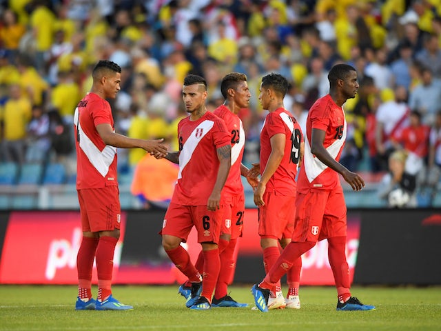 Peru players in action during an international friendly with Sweden on June 9, 2018