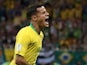 Brazil's Philippe Coutinho celebrates scoring their first goal in the match against Switzerland on June 17, 2018