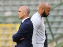 Belgium coach Roberto Martinez and assistant Thierry Henry during the friendly against Costa Rica on June 11, 2018