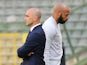 Belgium coach Roberto Martinez and assistant Thierry Henry during the friendly against Costa Rica on June 11, 2018