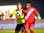 Sweden's Sebastian Larsson and Peru's Jefferson Farfan fight for the ball on June 9, 2018