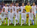 The Serbia team line up before their friendly game with Bolivia on June 9, 2018