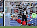 Sergio Aguero misses a penalty during the World Cup group game between Argentina and Iceland on June 16, 2018