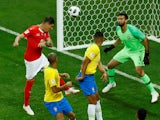 Switzerland's Steven Zuber scores their first goal in the match against Brazil on June 17, 2018