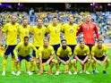 The Sweden team line up before their friendly game with Denmark on June 2, 2018