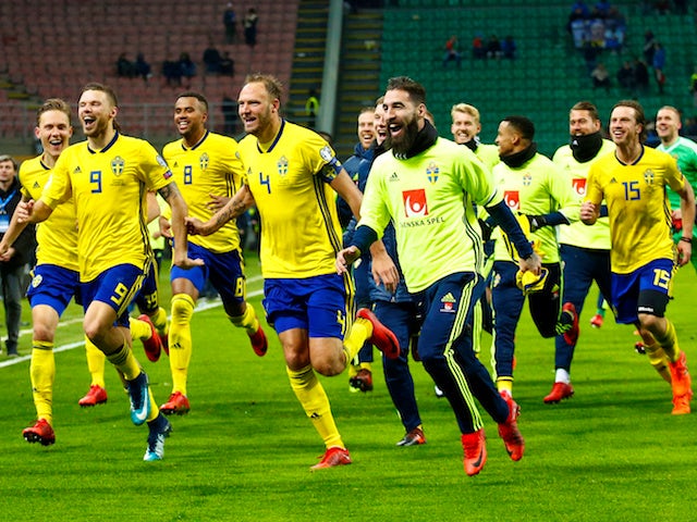 Sweden players celebrate qualifying for the 2018 World Cup courtesy of beating Italy in November 2018