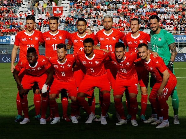 The Switzerland team line up before their friendly with Japan on June 8, 2018