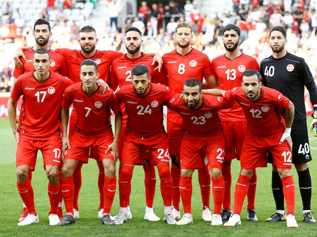 The Tunisia team line up before their friendly game with Turkey on June 1, 2018