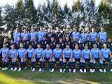 The Uruguay squad lines up for their official photo shoot ahead of the 2018 World Cup in Russia