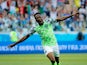 Nigeria's Ahmed Musa celebrates scoring their second goal against Iceland on June 22, 2018