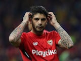 Sevilla's Ever Banega during the warm-up before the Copa del Rey final against Barcelona on April 21, 2018