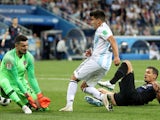 Argentina's Marcos Acuna in action with Croatia's Danijel Subasic and Dejan Lovren on June 21, 2018