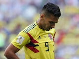 Colombia's Radamel Falcao reacts during the match against Japan on June 19, 2018