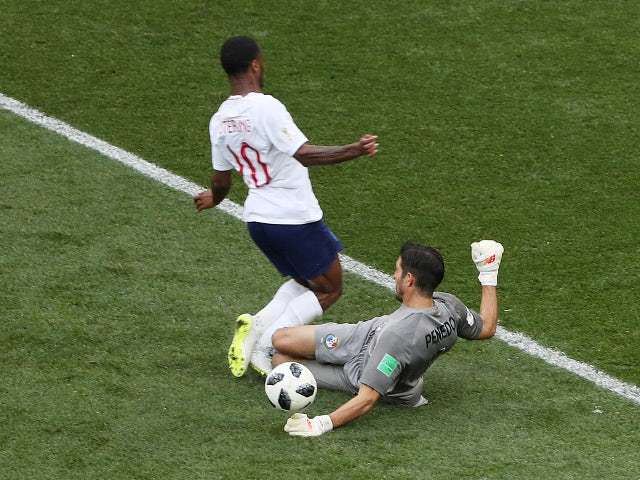 Panama's Jaime Penedo in action with England's Raheem Sterling on June 24, 2018