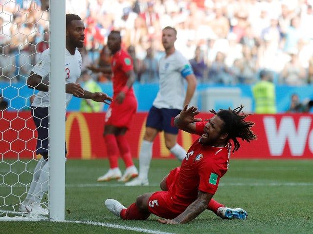 Panama's Roman Torres reacts after missing a chance to score against England on June 24, 2018