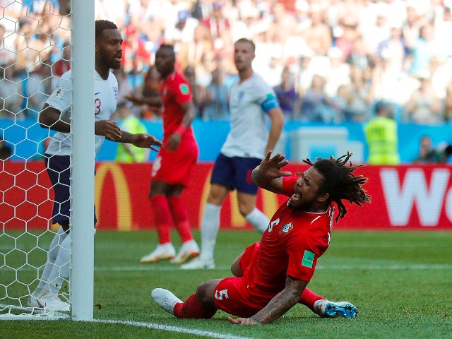 Panama's Roman Torres reacts after missing a chance to score against England on June 24, 2018