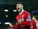 Liverpool's Alex Oxlade-Chamberlain celebrates scoring their second goal against Manchester City on April 4, 2018