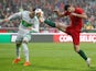  Portugal's Goncalo Guedes in action with Algeria's Ramy Bensebaini on June 7, 2018