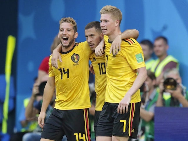 Eden Hazard celebrates sealing the win during the World Cup third-place playoff between Belgium and England on July 14, 2018