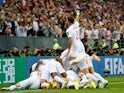 England players celebrate Kieran Trippier's opening goal in their World Cup semi-final with Croatia on June 11, 2018