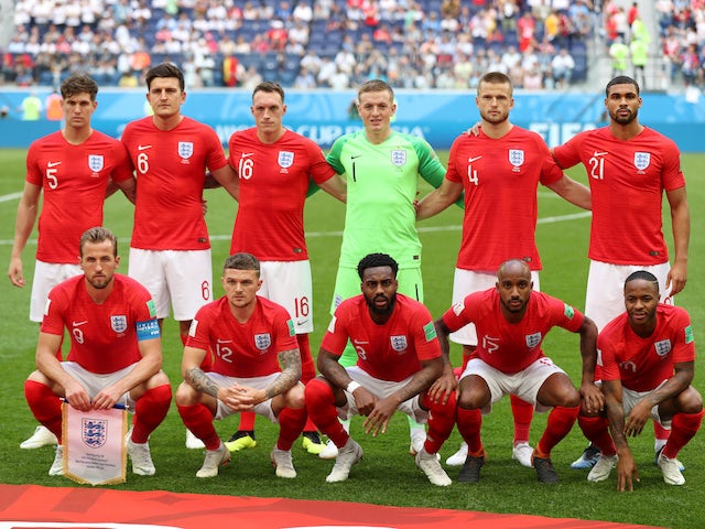 England's starting XI line up prior to the World Cup third-place playoff between Belgium and England on July 14, 2018