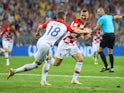 Ivan Perisic celebrates his equaliser during the World Cup final between France and Croatia on July 15, 2018