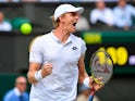 Kevin Anderson celebrates winning a point during his epic Wimbledon semi-final with John Isner on July 13, 2018