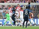 Mario Mandzukic scores an own goal during the World Cup final between France and Croatia on July 15, 2018