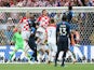 Mario Mandzukic scores an own goal during the World Cup final between France and Croatia on July 15, 2018