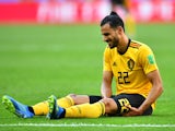 Nacer Chadli goes down injured during the World Cup third-place playoff between Belgium and England on July 14, 2018