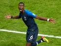 Paul Pogba scores Les Bleus' third during the World Cup final between France and Croatia on July 15, 2018