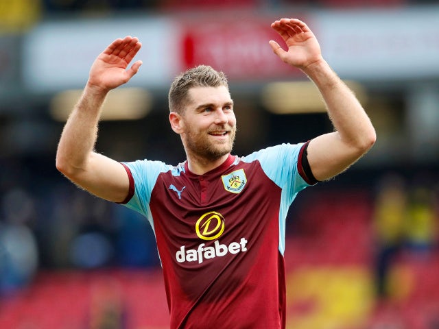 Burnley's Sam Vokes celebrates after the match against Watford on April 7, 2018 