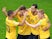 Thomas Meunier celebrates with teammates after scoring the opener during the World Cup third-place playoff between Belgium and England on July 14, 2018