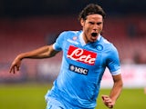 Napoli's Edinson Cavani celebrates after scoring against AS Roma during their Italian Serie A soccer match at the San Paolo stadium in Naples January 6, 2013