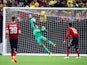 Joel Pereira concedes the first during the pre-season friendly between Club America and Manchester United on July 19, 2018
