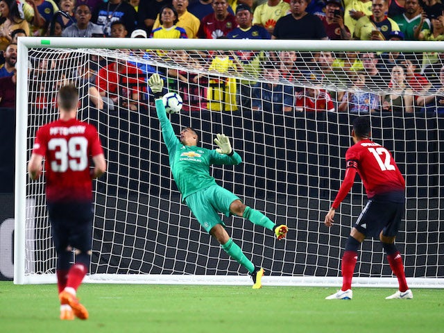 Joel Pereira concedes the first during the pre-season friendly between Club America and Manchester United on July 19, 2018